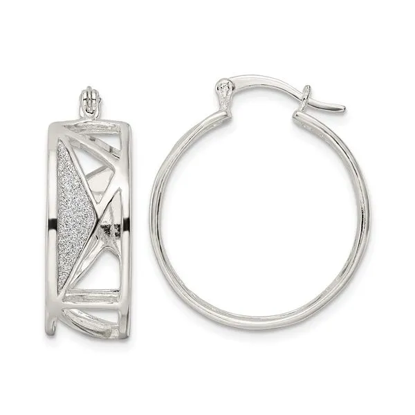 Lady's White Sterling Silver Medium Hoop Earrings Polished Fabric Glitter Hoop Morin Jewelers Southbridge, MA