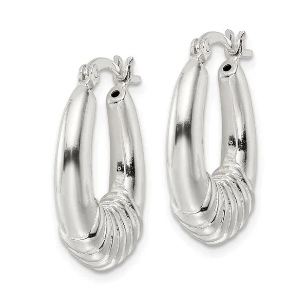 Lady's White Sterling Silver Small Hoop Earrings Scalloped Hoops Image 2 Morin Jewelers Southbridge, MA