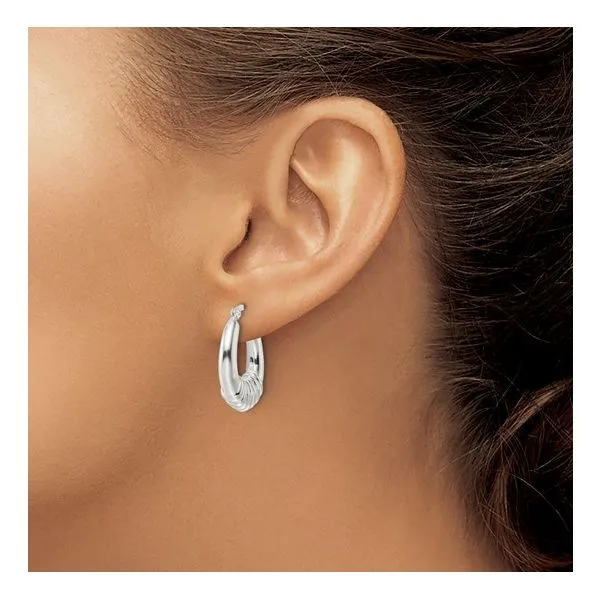 Lady's White Sterling Silver Small Hoop Earrings Scalloped Hoops Image 3 Morin Jewelers Southbridge, MA
