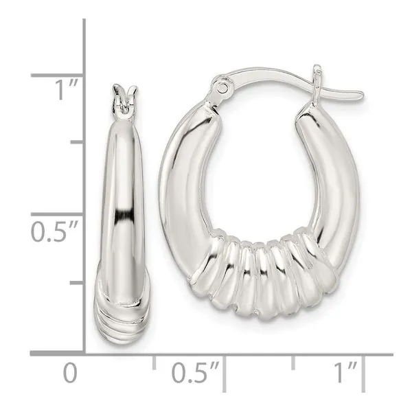 Lady's White Sterling Silver Small Hoop Earrings Scalloped Hoops Image 4 Morin Jewelers Southbridge, MA