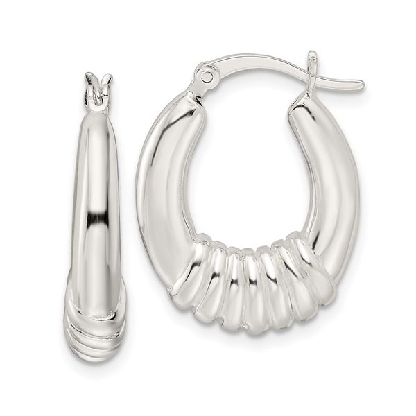 Lady's White Sterling Silver Small Hoop Earrings Scalloped Hoops Morin Jewelers Southbridge, MA
