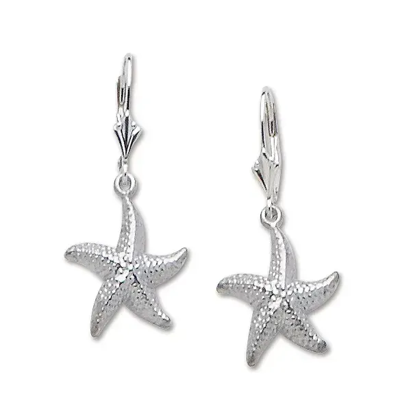 Lady's White Sterling Silver Drop Starfish Earrings Morin Jewelers Southbridge, MA