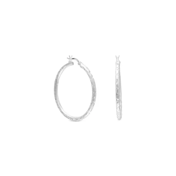 Ladies White Sterling Silver Diamond Cut Large Hoop Earrings Morin Jewelers Southbridge, MA