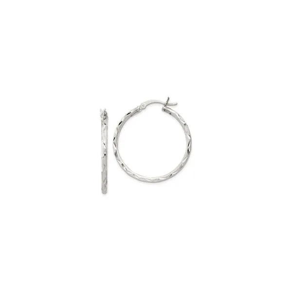 Silver Satin Diamond Cut Hoop Earrings Morin Jewelers Southbridge, MA