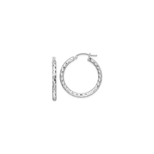 Sterling Silver Rhodium Plated Diamond Cut Hoop Earrings Morin Jewelers Southbridge, MA