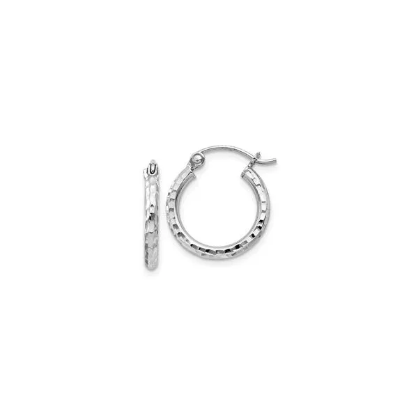 Sterling Silver Rhodium Plated Diamond Cut Hoop Earrings Morin Jewelers Southbridge, MA