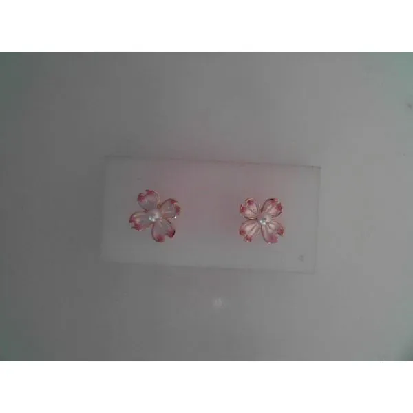 Rose Plated Sterling Silver Dogwood Pearl Earrings