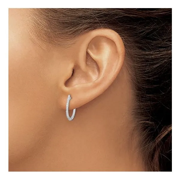Sterling Silver CZ In/Out Hinged Hoop Earrings Image 3 Morin Jewelers Southbridge, MA