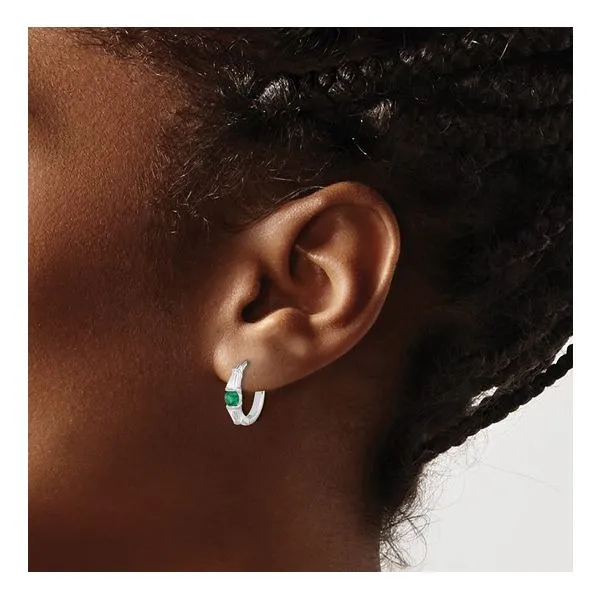 Sterling Silver Green/White CZ Hinged Hoop Earrings Image 3 Morin Jewelers Southbridge, MA