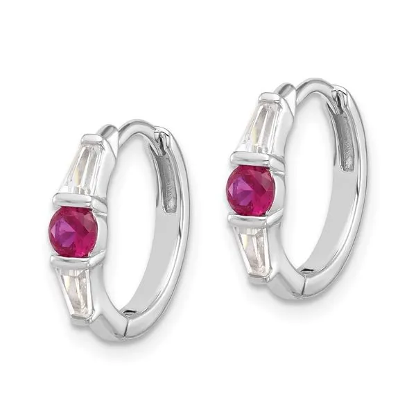 Sterling Silver Red/White CZ Hinged Hoop Earrings Image 2 Morin Jewelers Southbridge, MA
