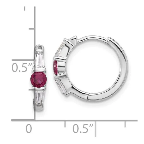 Sterling Silver Red/White CZ Hinged Hoop Earrings Image 4 Morin Jewelers Southbridge, MA
