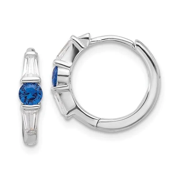 Sterling Silver Sapphire and CZ Hinged Hoop Earrings Morin Jewelers Southbridge, MA