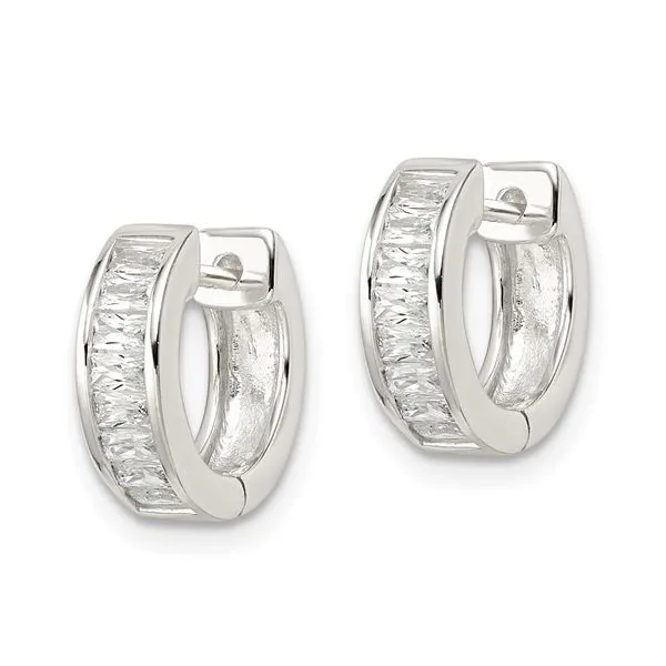 Sterling Silver Baguette CZ Hinged Hoop Earrings Image 2 Morin Jewelers Southbridge, MA