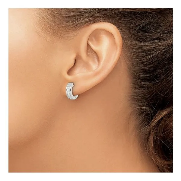 Sterling Silver Baguette CZ Hinged Hoop Earrings Image 3 Morin Jewelers Southbridge, MA