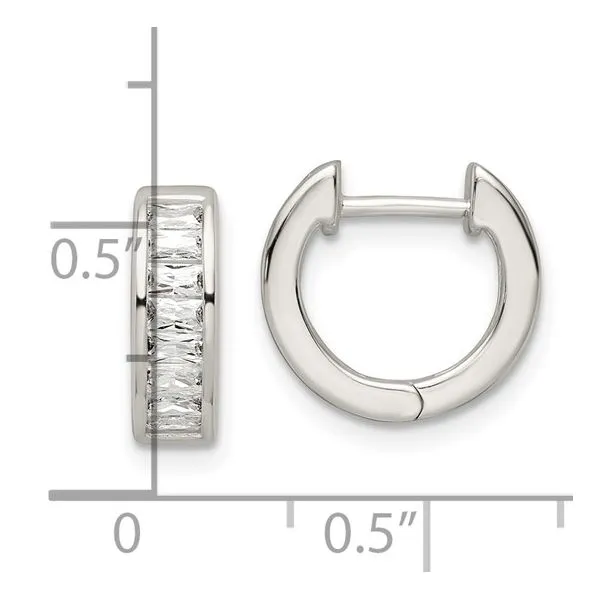Sterling Silver Baguette CZ Hinged Hoop Earrings Image 4 Morin Jewelers Southbridge, MA