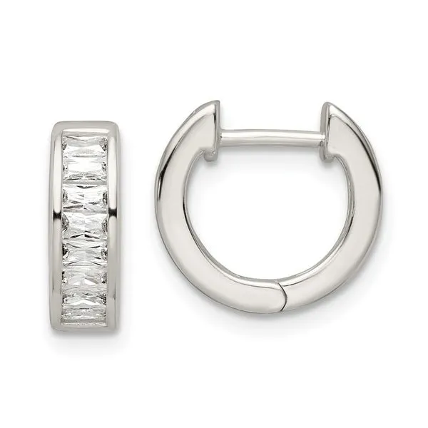 Sterling Silver Baguette CZ Hinged Hoop Earrings Morin Jewelers Southbridge, MA