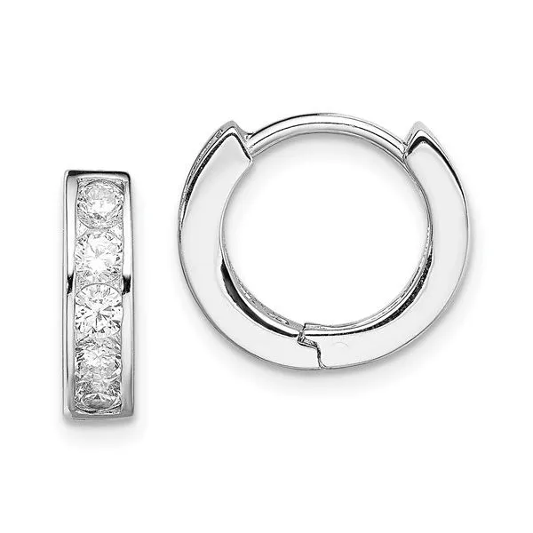 Sterling Silver CZ Hinged Hoop Earrings Morin Jewelers Southbridge, MA