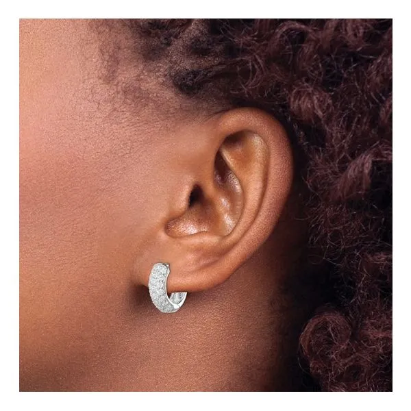 Sterling Silver CZ Hinged Hoop Earrings Image 3 Morin Jewelers Southbridge, MA