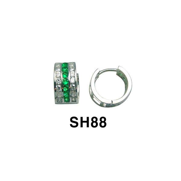 Sterling Silver Huggie Earrings with Three Rows of Green and White CZ's Morin Jewelers Southbridge, MA
