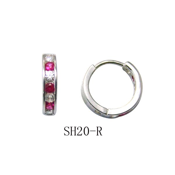 Sterling Silver Huggie Earrings with Red and White CZ's Morin Jewelers Southbridge, MA