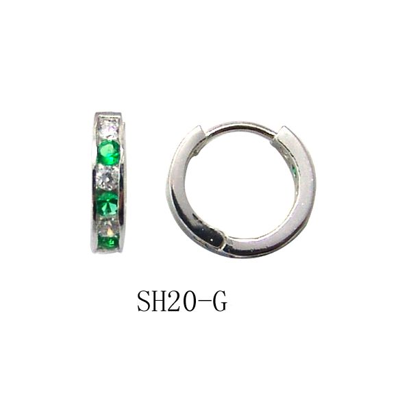Sterling Silver Huggie Earrings with Green and White CZ's Morin Jewelers Southbridge, MA