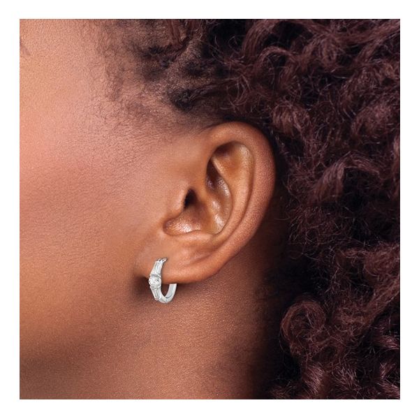 Sterling Silver CZ Hinged Hoop Earrings Image 3 Morin Jewelers Southbridge, MA