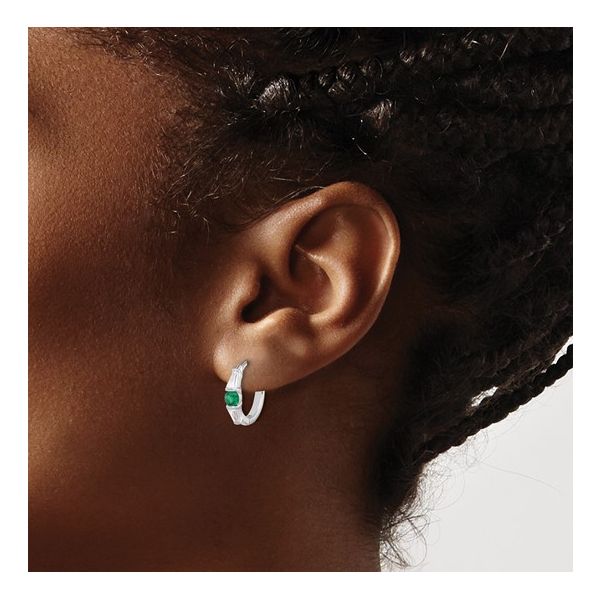 Sterling Silver Emerald Hoop Earrings Image 3 Morin Jewelers Southbridge, MA