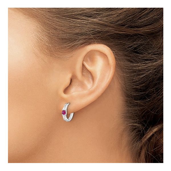 Sterling Silver Ruby Hoop Earrings Image 3 Morin Jewelers Southbridge, MA