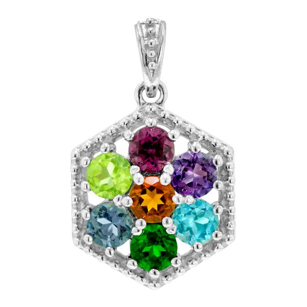 Sterling Silver Multi Gemstone Flower Pendant Morin Jewelers Southbridge, MA