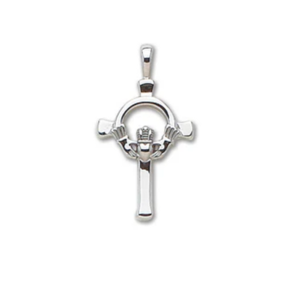 Solid White Sterling Silver Claddaugh Cross Pendant Morin Jewelers Southbridge, MA