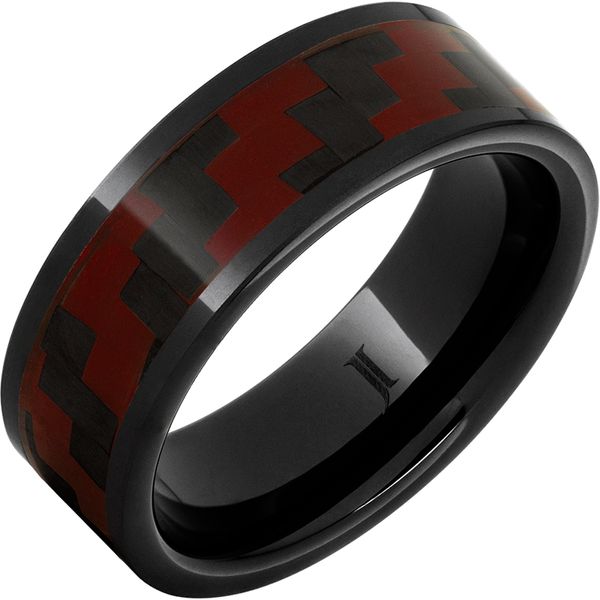 Black Diamond Ceramic 8mm Ring With Deep Red Carbon Fiber Inlay Morin Jewelers Southbridge, MA