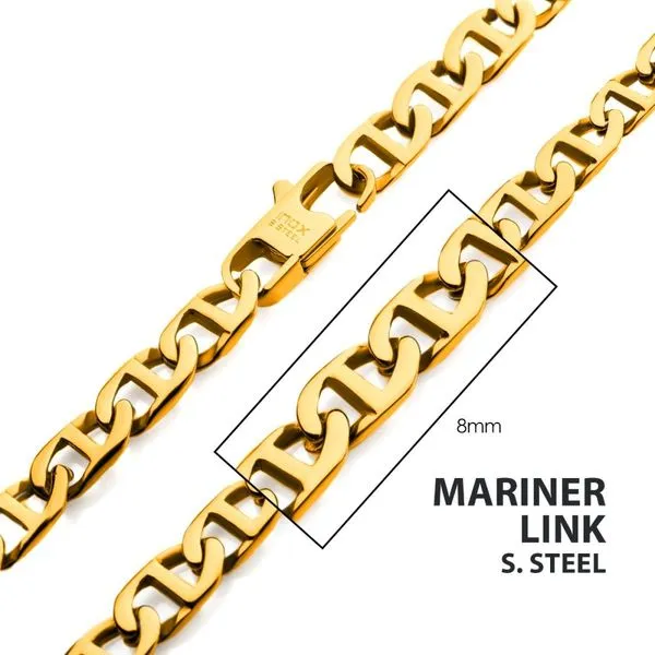 INOX Men's 8mm 18Kt Gold IP Mariner Link Chain Necklace Morin Jewelers Southbridge, MA