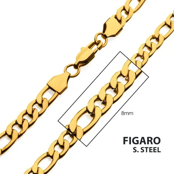 INOX Men's 8mm 18K Gold IP Figaro Chain Necklace Morin Jewelers Southbridge, MA