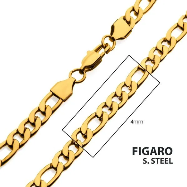 INOX Men's 4mm 18K Gold IP Figaro Chain Necklace Morin Jewelers Southbridge, MA