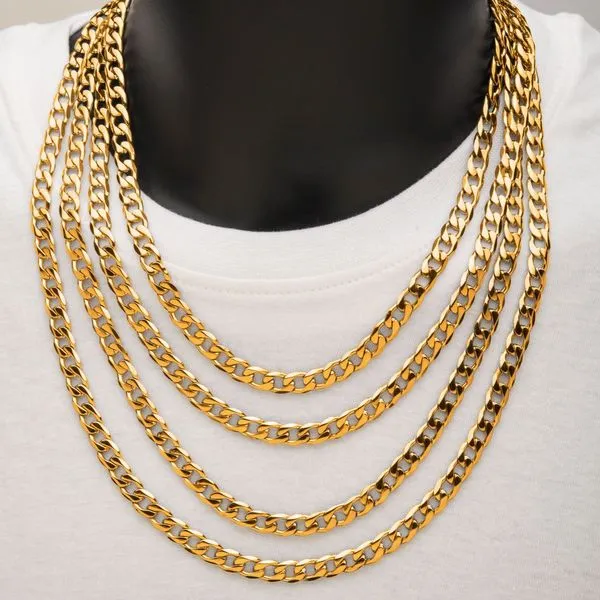 Men's 8mm 18K Gold IP Bevel Curb Chain Necklace Image 3 Morin Jewelers Southbridge, MA