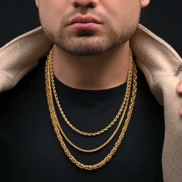 INOX Mens 6mm 18K Gold IP Rope Chain Necklace