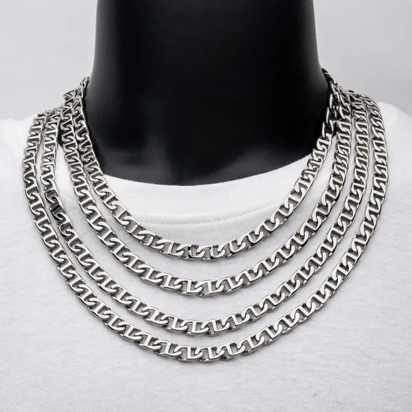 INOX Mens 8mm Stainless Steel Mariner Link Chain Necklace