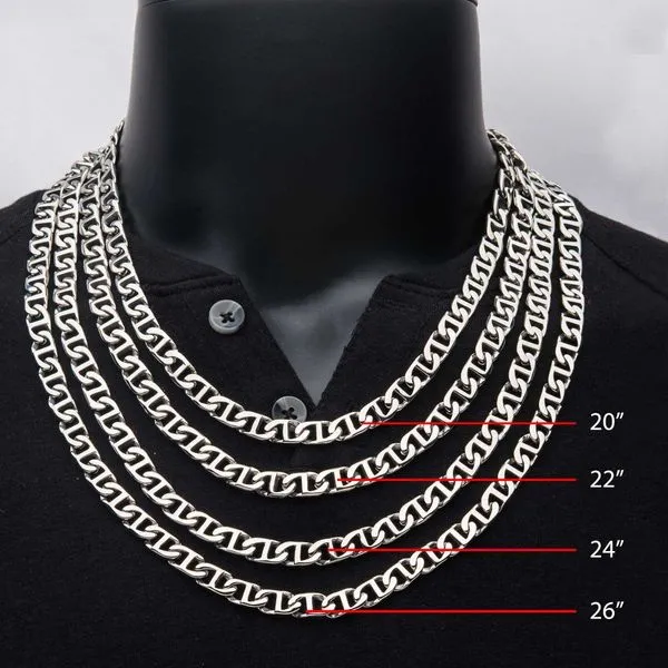 INOX Mens 8mm Stainless Steel Mariner Link Chain Necklace