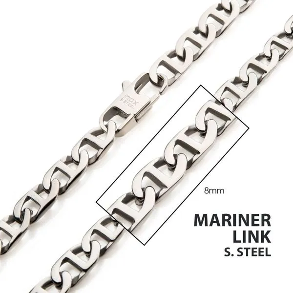 INOX Mens 8mm Stainless Steel Mariner Link Chain Necklace