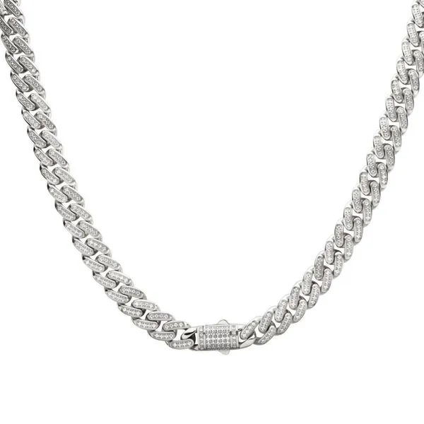INOX Men's Miami Cuban Chain Stainless Steel w/ CZ Stones Image 2 Morin Jewelers Southbridge, MA