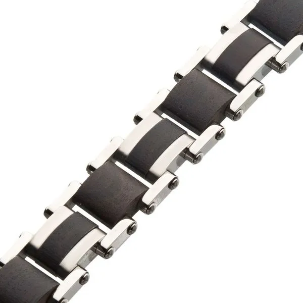 INOX Men's Stainless Steel and Ebony Wood Link Bracelet Image 3 Morin Jewelers Southbridge, MA