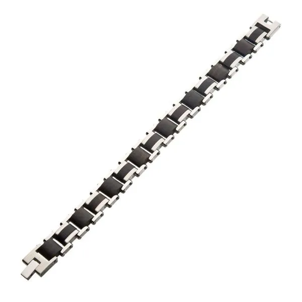 INOX Men's Stainless Steel and Ebony Wood Link Bracelet Image 4 Morin Jewelers Southbridge, MA