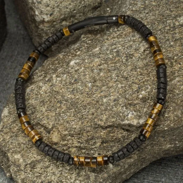 Men's Stainless Steel Magma Tiger Heishi Bead Bracelet Image 2 Morin Jewelers Southbridge, MA