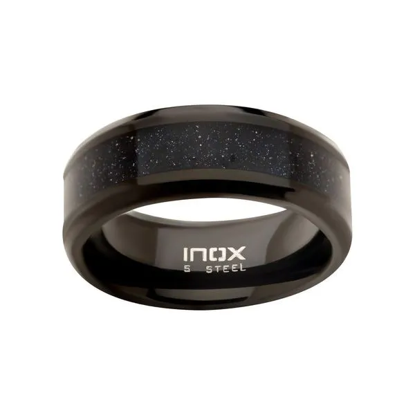 INOX Men's Stainless Steel 8mm Black IP Genuine Blue Sandstone Inlay Ring Image 2 Morin Jewelers Southbridge, MA