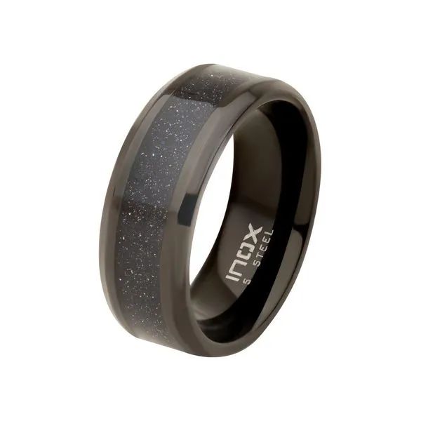 INOX Men's Stainless Steel 8mm Black IP Genuine Blue Sandstone Inlay Ring Morin Jewelers Southbridge, MA
