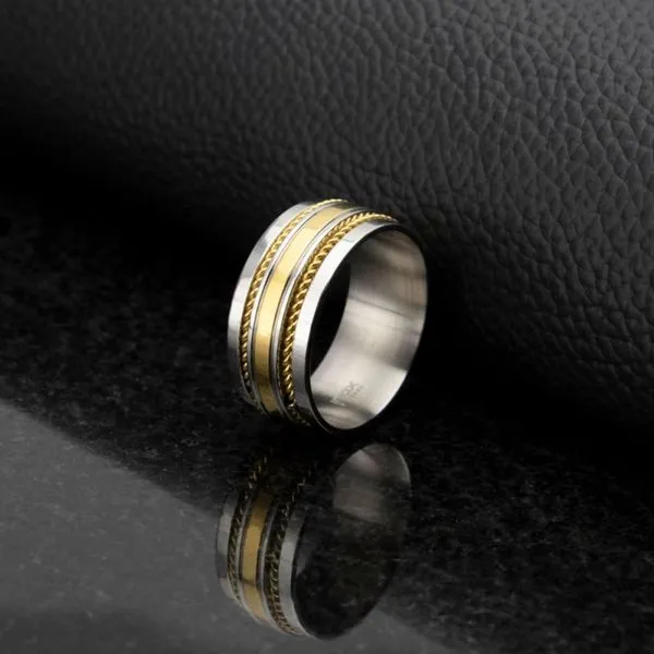 INOX 18K Gold 10mm IP Steel Double Rope Inlay Comfort Fit Ring Size 10 Image 4 Morin Jewelers Southbridge, MA