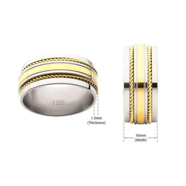 INOX 18K Gold 10mm IP Steel Double Rope Inlay Comfort Fit Ring Size 10 Image 5 Morin Jewelers Southbridge, MA