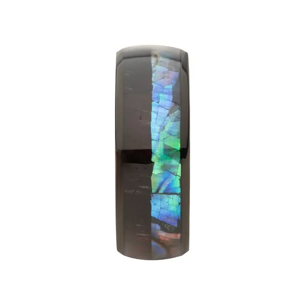 INOX Men's Stainless Steel 8mm Black IP Abalone Shell & Ebony Wood/Rainbow Inlay Ring Image 3 Morin Jewelers Southbridge, MA