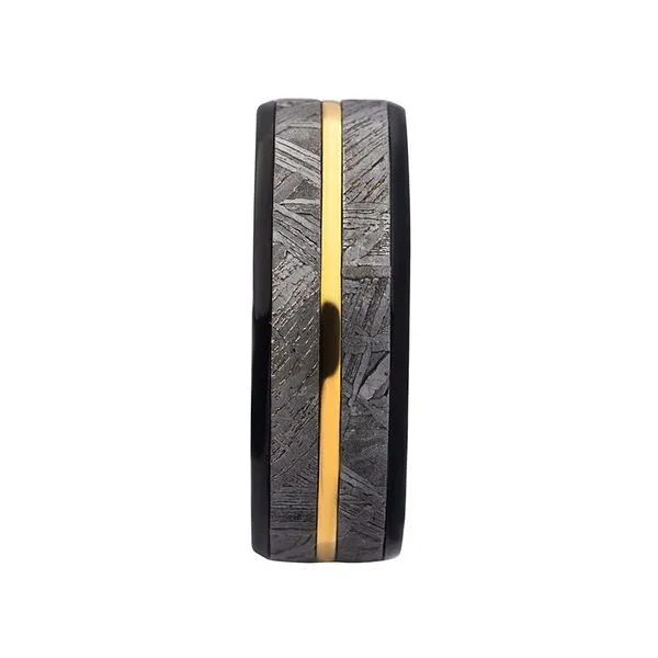 INOX Jewelry 8mm Gold IP & Meteorite Inlay Black IP Comfort Fit Ring Image 3 Morin Jewelers Southbridge, MA