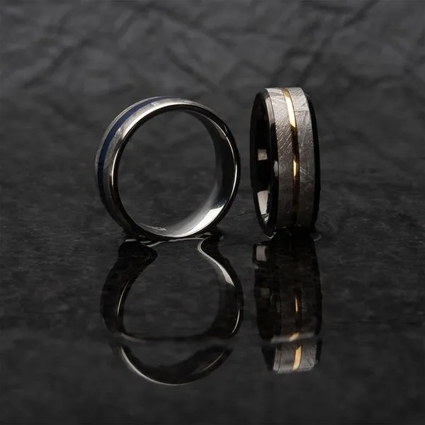 INOX Jewelry 8mm Gold IP & Meteorite Inlay Black IP Comfort Fit Ring Image 4 Morin Jewelers Southbridge, MA